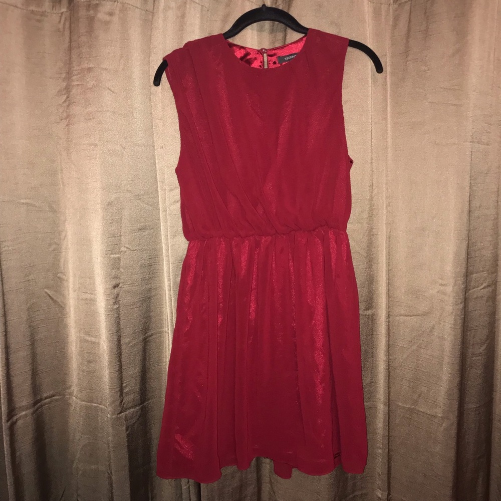 Red mesh lined flowy dress